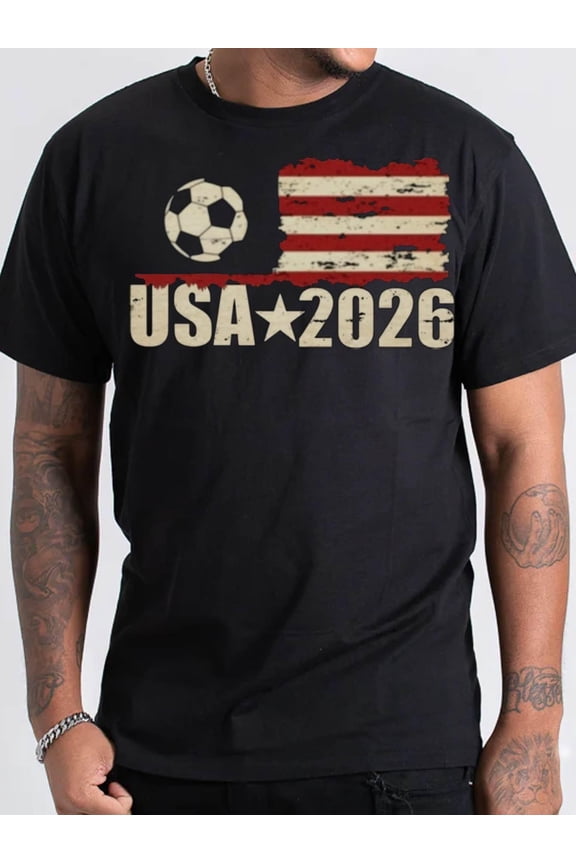 USA 2026 Soccer American Flag Distressed Retro Men's T-Shirt Patriotic Football Fan Graphic Tee