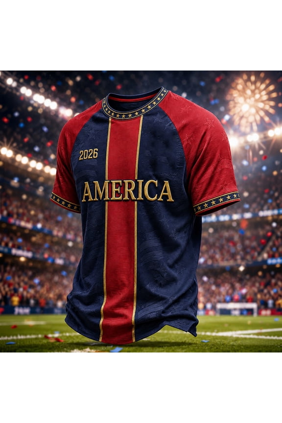 USA 2026 Soccer Cup Star Fade Jersey for Men, Short Sleeve Crew Neck T-Shirt with Giant Letter Print & Flag Stripes, Breathable Lightweight Fan Top, Retro Athletic Tee, 1 PC Navy XXXXL