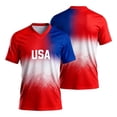 thumbnail image 1 of USA 2026 Soccer Cup V-Neck Jersey for Men, Short Sleeve Football Kit Shirt with Red White Blue Gradient & "USA" Print, Breathable Athletic Uniform Top, Lightweight Fan Gear, 1 PC Blue L, 1 of 8
