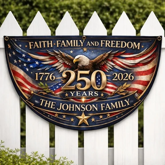 USA 250 Custom Fence flag, Patriotic Name Flag Decor 18x36in