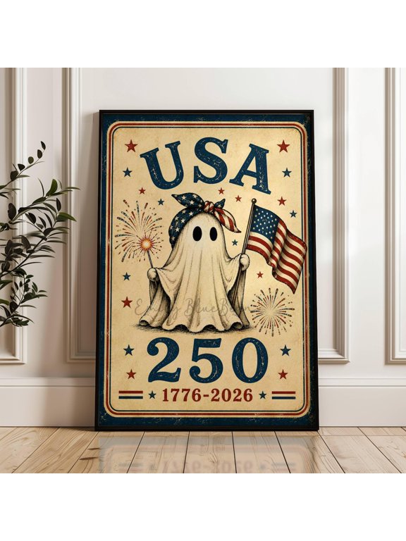 USA 250 Ghost Wall Art Print With Americana Fourth Of July Decor