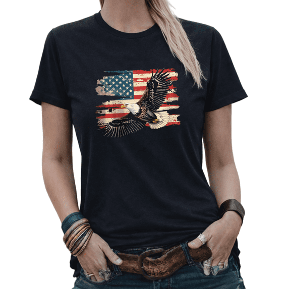 USA 250 Years 1776-2026 Bald Eagle American Flag Graphic Tees Women's 4th of July Patriotic Tshirt Tops Black/White S-5XL