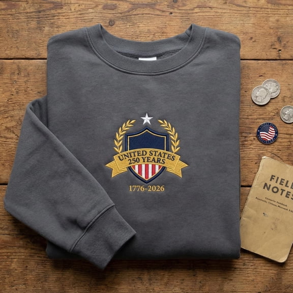 USA 250 Years 1776-2026 embroidered patriotic sweatshirt, Bicentennial Anniversary Crewneck