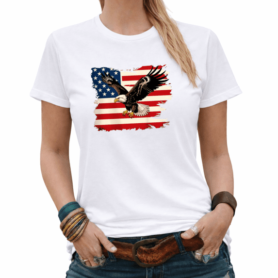 USA 250 Years Bald Eagle American Flag Graphic Tees Women's 4th of July Patriotic Tshirt Tops Black/White S-5XL