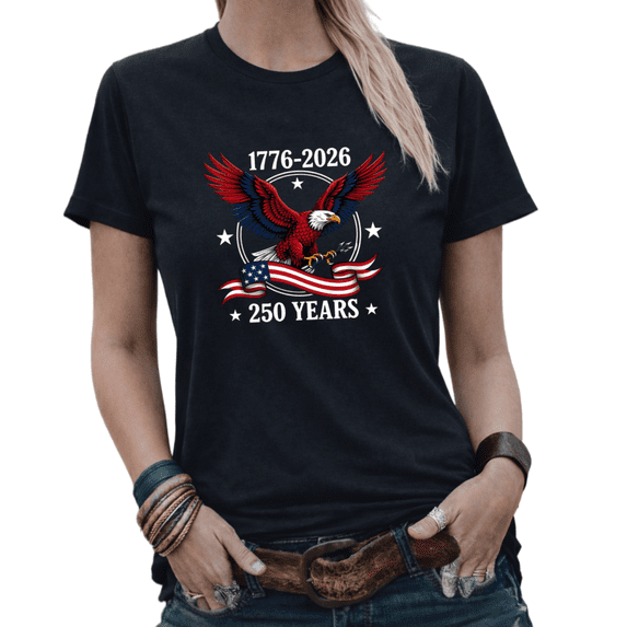 USA 250 Years Bald Eagle American Flag Graphic Tees Women's 4th of July Patriotic Tshirt Tops Black/White S-5XL