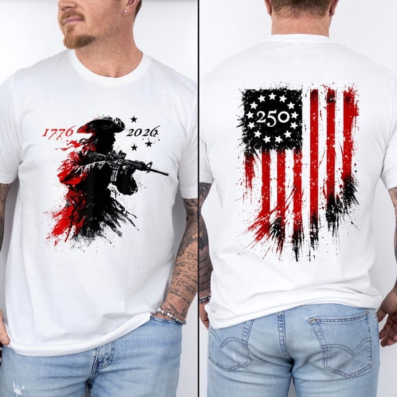 USA 250 Years Celebration T-Shirt, Modern Patriot 1776-2026 Tee, American Flag Heritage Top,White Color,Size 3XL