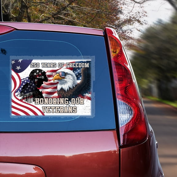 USA 250 Years of Freedom Vinyl Decal, Honoring Our Veterans Patriotic Eagle and Soldier Design, 1776-2026 Waterproof Transparent Vehicle Window Sticker