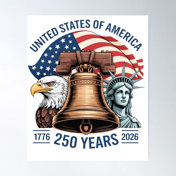 USA 250 Years Liberty Bell Eagle Design Poster , Poster Print Only ...