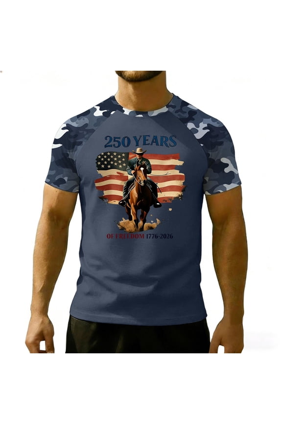 USA 250 Years Men's Patriotic Cowboy Independence Day Shirt 1776-2026 Freedom Graphic Tee