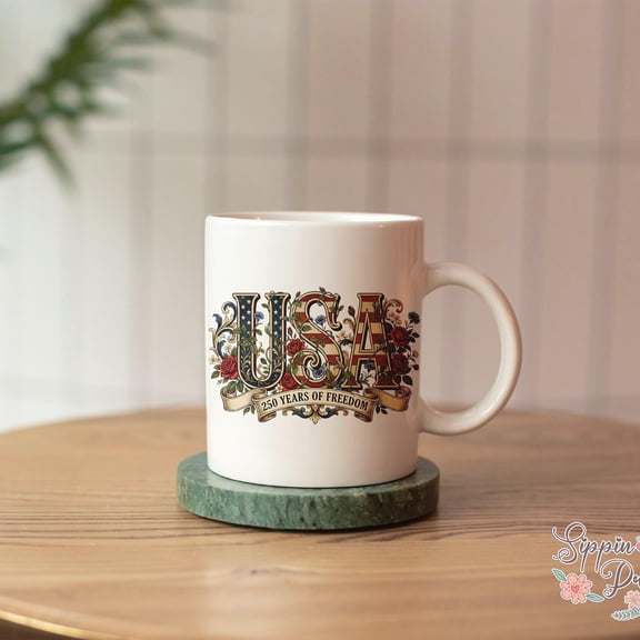 USA 250 Years Of Freedom Mug, 250th Year Floral Mug, Patriotic Roses America Cup