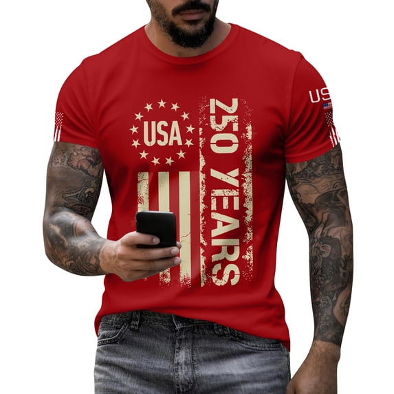 USA 250 Years Patriotic Shirt Men Vintage American Flag Graphic T Shirt America 250th Anniversary Casual Tee