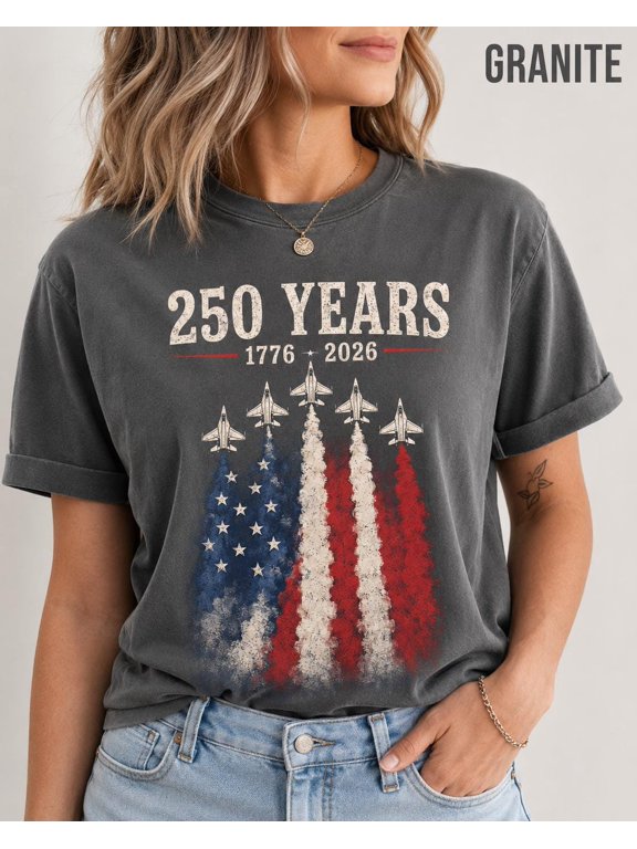 USA 250 Years Shirt, Patriotic Jet Fighter Tee, America 1776–2026 Shirt, Independence Day Graphic T-Shirt, USA Anniversary Tee