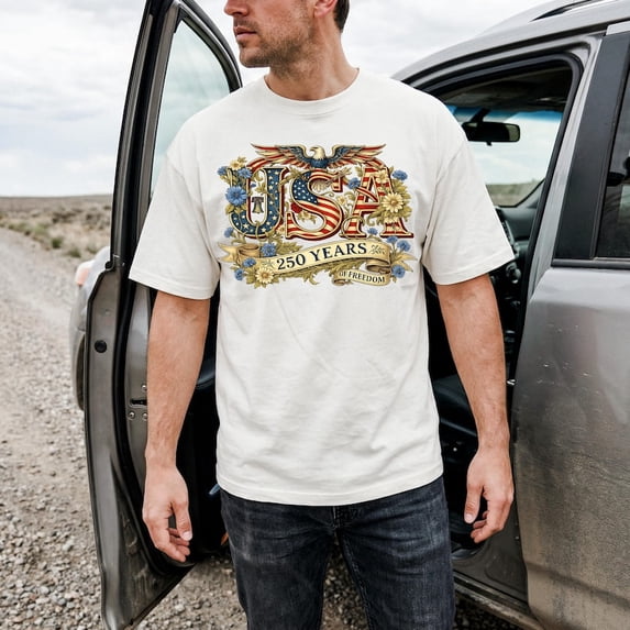 USA 250 Years T-Shirt, Vintage American Independence Anniversary Celebration Graphic Tee, Retro USA Holiday Apparel, Comfort Colors Unisex Cotton T-Shirt, Size S-3XL