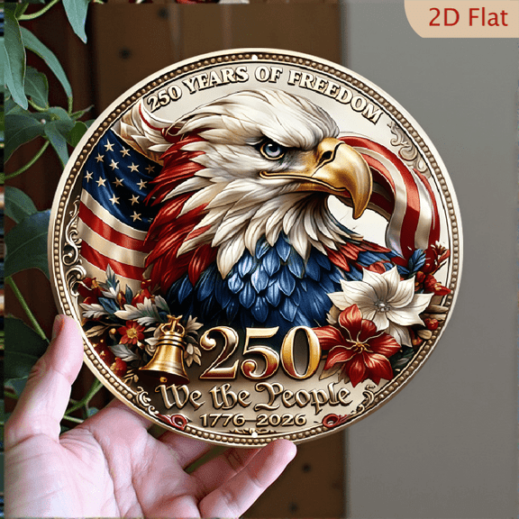USA 250th Anniversary, 1776-2026 Patriotic Eagle, 1pc, 4th of July Decor, 8" Round Aluminum Wall Art Metal Signs, For American History Celebrations, Independence Day Decor, Patriotic Decor, 2D Flat