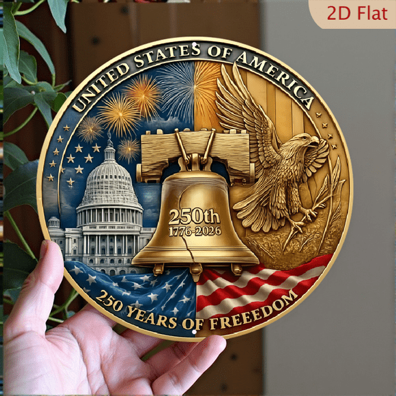 USA 250th Anniversary, 1776-2026 Patriotic Eagle, 1pc, 4th of July Decor, 8" Round Aluminum Wall Art Metal Signs, For American History Celebrations, Independence Day Decor, Patriotic Decor, 2D Flat