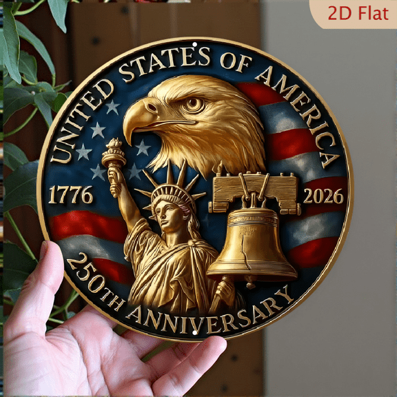 USA 250th Anniversary, 1776-2026 Patriotic Eagle, 1pc, 4th of July Decor, 8" Round Aluminum Wall Art Metal Signs, For American History Celebrations, Independence Day Decor, Patriotic Decor, 2D Flat