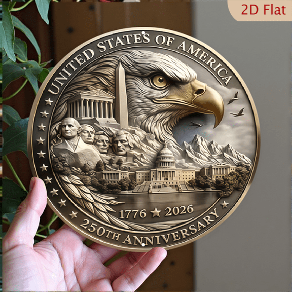 USA 250th Anniversary, 1776-2026 Patriotic Eagle, 1pc, 4th of July Decor, 8" Round Aluminum Wall Art Metal Signs, For American History Celebrations, Independence Day Decor, Patriotic Decor, 2D Flat