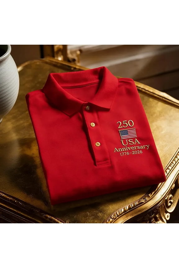 USA 250th Anniversary 1776-2026 Polo Shirt,American Flag Embroidered Patriotic Short Sleeve Polo for Men