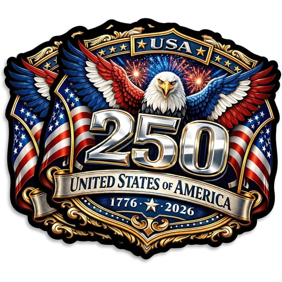 USA 250th Anniversary 1776-2026 Vinyl Sticker 2-Pack - 5 Inch - USA Flag Patriotic Car Window Bumper Decal for Truck SUV Laptop - 250 Years United States Independence Day Commemorative -USAS0010