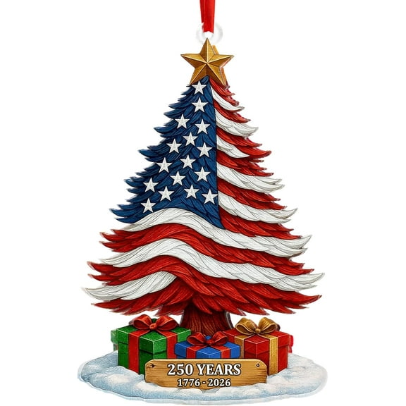 USA 250th Anniversary | 2D Acrylic Christmas Tree Ornament | 250 Flag-Themed Collectible Decorations | Patriotic Gift for Citizens/Collectors(1PC)