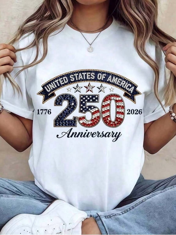 USA 250th Anniversary “America 250 Years of Freedom” Patriotic Independence Day 1776-2026 Retro Summer Outfit, Elegant Comfortable Pure Cotton Round Neck Casual Printed Sports Graphic T-Shirt, Unisex