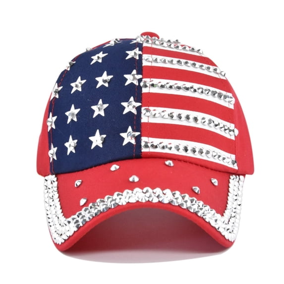 USA 250th Anniversary American Flag Rhinestone Baseball Cap Sparkle Hat Unisex Patriotic Independence Day Hat-Red