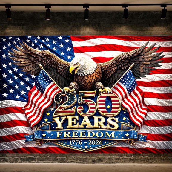 USA 250th Anniversary Backdrop, 1776-2026 - American Flag & Bald Eagle Freedom Banner, Patriotic Decor for Independence Day Party, Memorial Day Photo Booth Background,7x5FT