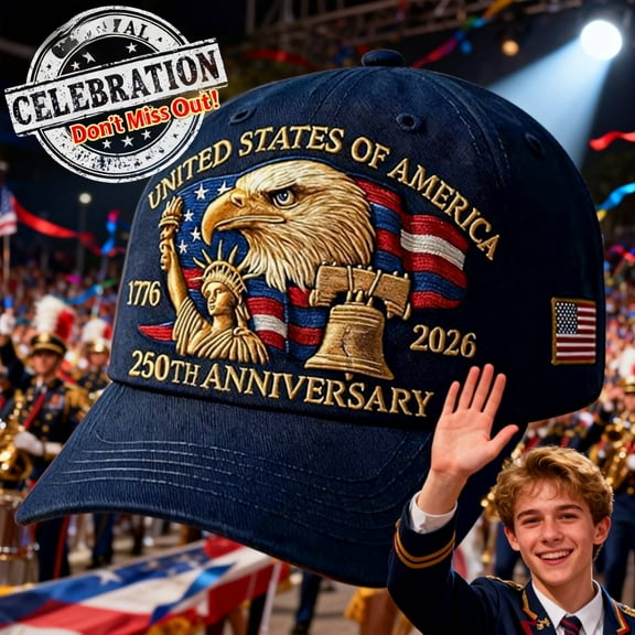 USA 250th Anniversary Baseball Cap, Adjustable Patriotic Hat for Men and Women, United States Tribute Cap for Veterans and Patriots (Embroidered version)