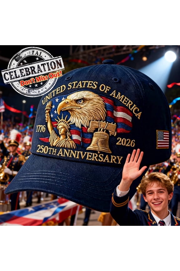 USA 250th Anniversary Baseball Cap, Adjustable Patriotic Hat for Men and Women, United States Tribute Cap for Veterans and Patriots (Embroidered version)