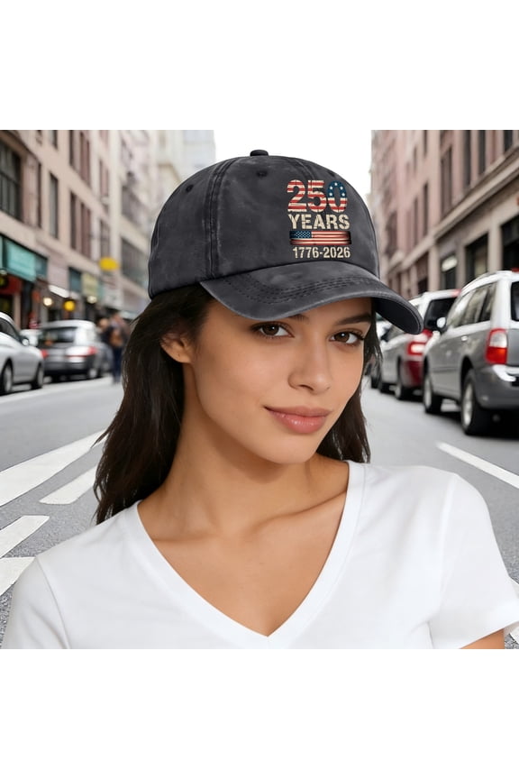 USA 250th Anniversary Baseball Cap, Patriotic Embroidered and Printed American Flag Dad Hat, Adjustable 4th of July Hat for Men and Women, Freedom Celebration Cap Black