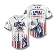 USA 250th Anniversary Baseball Jersey - Patriotic Statue of Liberty Print Shirt USA Flag Button Down Breathable Shirt