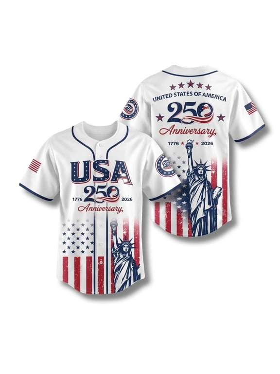 USA 250th Anniversary Baseball Jersey - Patriotic Statue of Liberty Print Shirt USA Flag Button Down Breathable Shirt