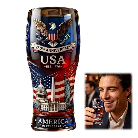 USA 250th Anniversary Beer Glass, Patriotic American Flag Eagle Drinking Cup for Bourbon Wine