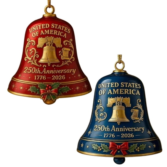 USA 250th Anniversary Bell Ornament - 3D Metal Commemorative Hanging Decor, Elegant Doorbell for Patriotic Holidays, Christmas Tree, Collectors Gift, Enamel Crafted Detailing