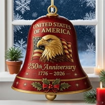 USA 250th Anniversary Bell Ornament 3D Red & Gold Commemorative Hanging Decor Elegant Doorbell for Patriotic Decor Tree Enamel Crafted Detailing 250th Anniversary USA Patriotic Ornaments