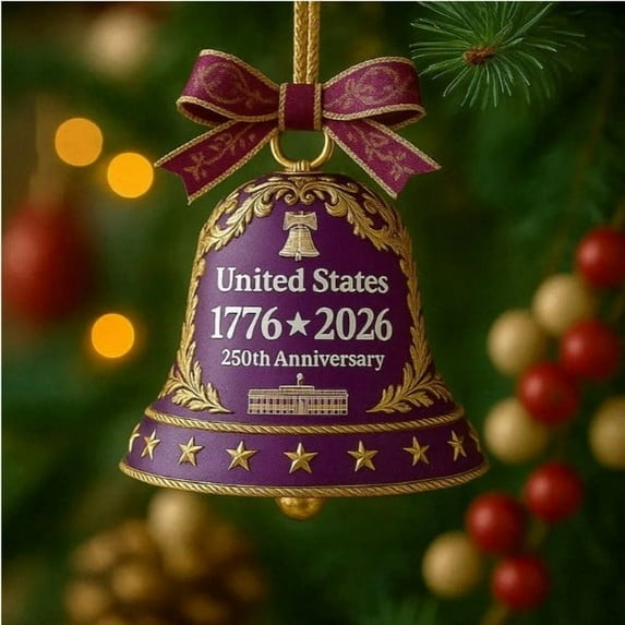 USA 250th Anniversary Bell Ornament Acrylic Vintage Doorbell Hanging Decorations for Christmas Tree Patriotic Holidays Home Garden Party Commemorative Collectibles Good Luck Gift