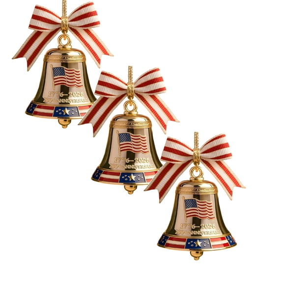 USA 250th Anniversary Bell Ornament, Handmade Metal Commemorative Guardian Doorbell Keepsake Ornament, Hanging Decor for Christmas Tree New Year(3pcs)