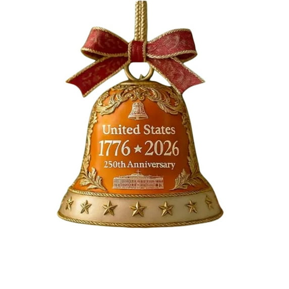 USA 250th Anniversary Bell Ornaments 2025 - Metal Gold Jingle Bells Christmas Tree Hanging Decorations, Vintage Patriotic Doorbell Decor for Home Garden Party (2D Style)