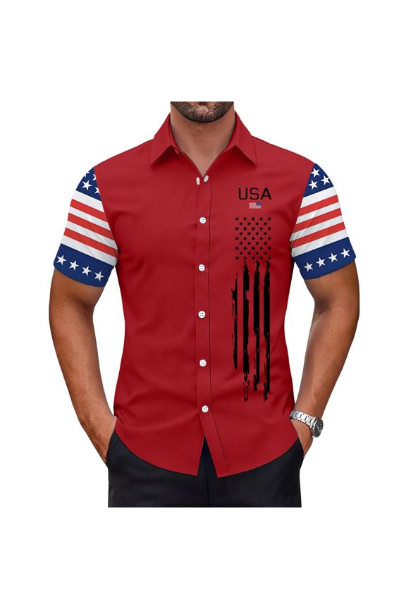 USA 250th Anniversary Button Down Shirt for Men Patriotic 1776-2026 American Flag Sleeve