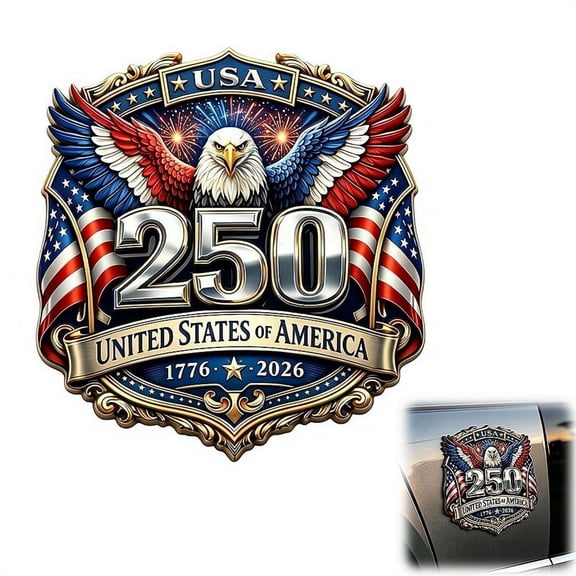 USA 250th Anniversary Car Emblem Badge, Patriots Flag Edition Metal Car Emblem Badge, 3D Metals Cars Emblems, Red and Blue Patriots Flag Metal Decal Auto Badges Decal