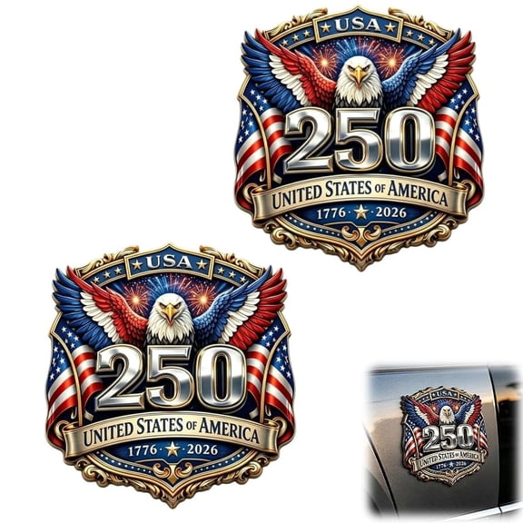 USA 250th Anniversary Car Emblem Badge, Patriots Flag Edition Metal Car Emblem Badge, 3D Metals Cars Emblems, Red and Blue Patriots Flag Metal Decal Auto Badges Decal