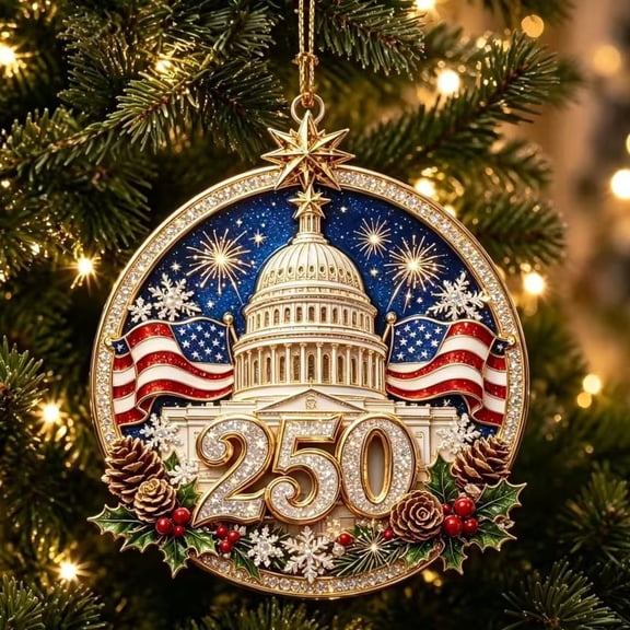USA 250th Anniversary Christmas Ornaments,1776-2026 Commemorative Acrylic Hanging Decor,Patriotic Holiday Gift