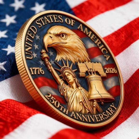 USA 250th Anniversary Coin Collectible Ornament, 250 Year Anniversary Commemorative Coin Memorabilia, Gift for History Enthusiasts, Coin Collectors, Inspirational Collectors, Home indoor Decor