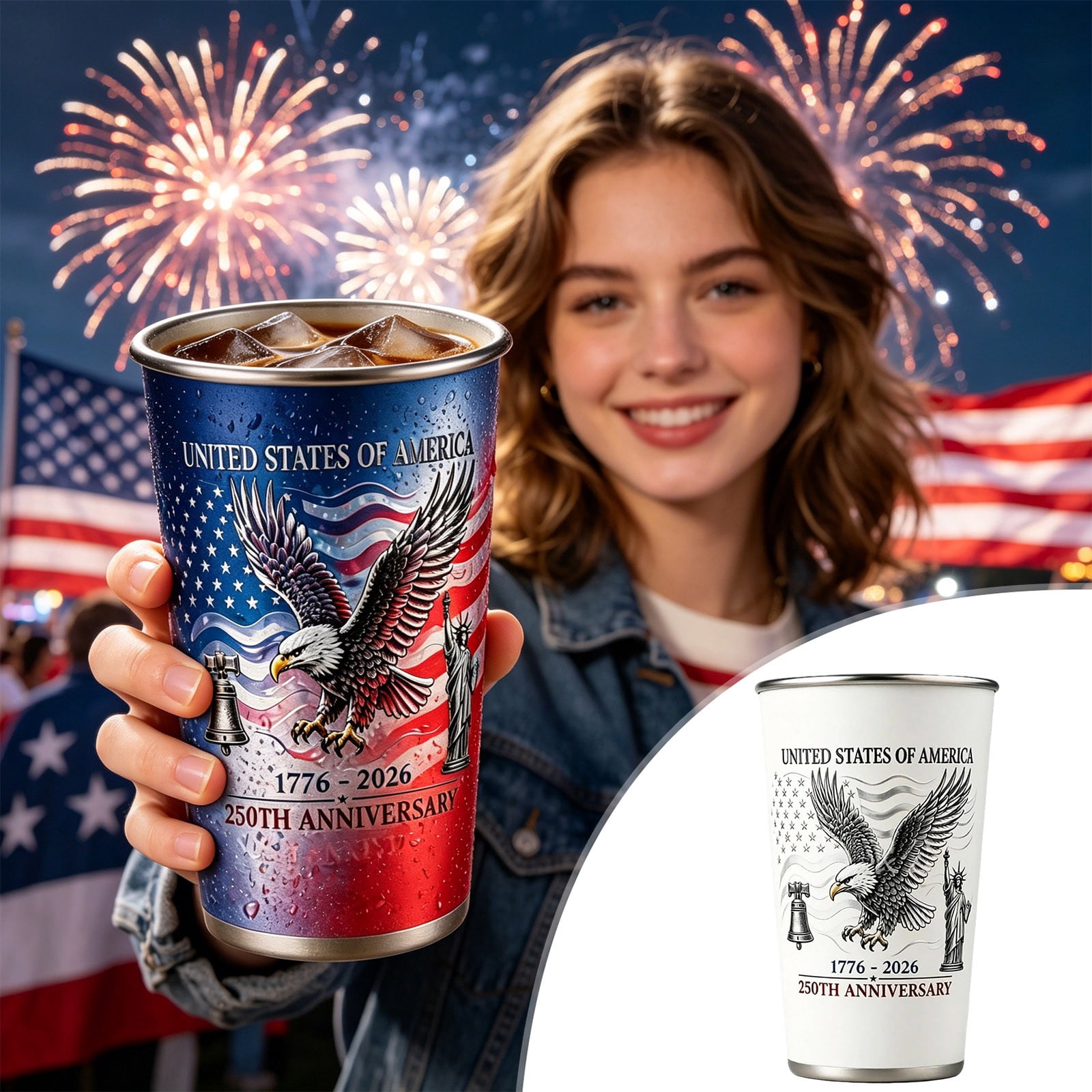 USA 250th Anniversary Color Changing Tumbler, Stainless Steel Color-Changing Insulated Mug, 16oz Cold Activated Color Changing Tumbler, Reusable BPA-Free Drink Cup