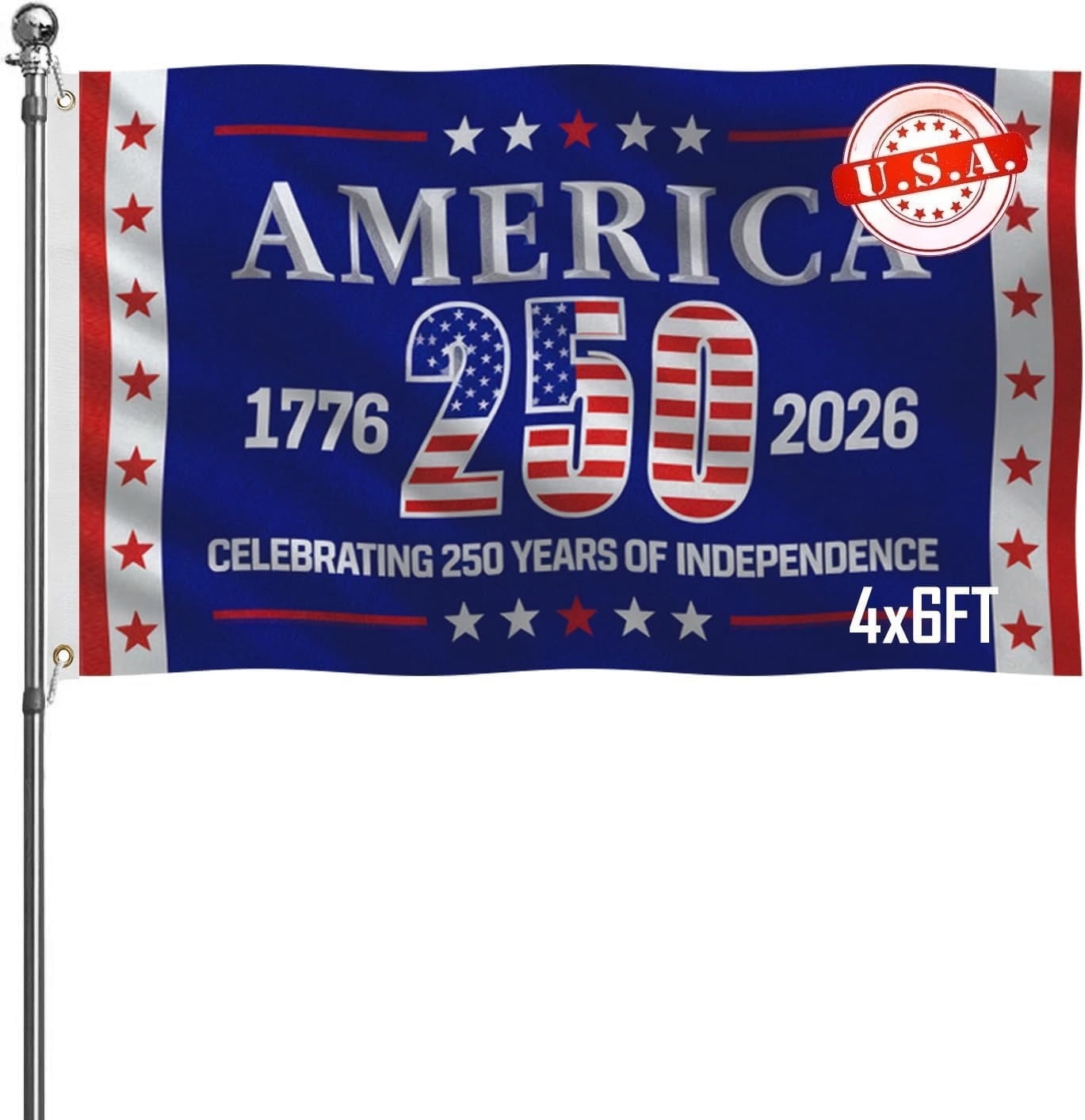 USA 250th Anniversary Commemorative Flag 2x3 ft | Exclusive Black-Red-White Colorway 200D Weather-Resistant Polyester Double-Sided Triple-Layer Construction Indoor/Outdoor Use 2026 Patriotic Decor