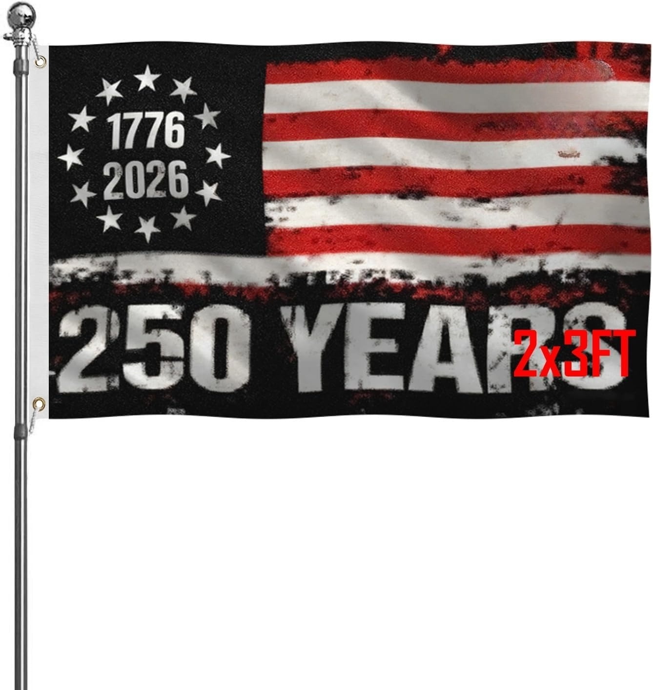 USA 250th Anniversary Commemorative Flag 2x3 ft | Exclusive Black-Red-White Colorway 200D Weather-Resistant Polyester Double-Sided Triple-Layer Construction Indoor/Outdoor Use 2026 Patriotic Decor