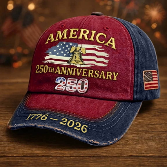 USA 250th Anniversary Commemorative Hat, Retro Distressed Style Anniversary Baseball Cap, Stylish Cap for Mens Womens, Gift for Patriots/Families/Colleagues (Embroidered Pattern)