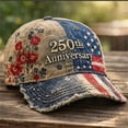 thumbnail image 1 of USA 250th Anniversary Commemorative Hats Festive Celebration Retro Embroidered Patriotic Independence Day Unisex Baseball Caps, 1 of 2