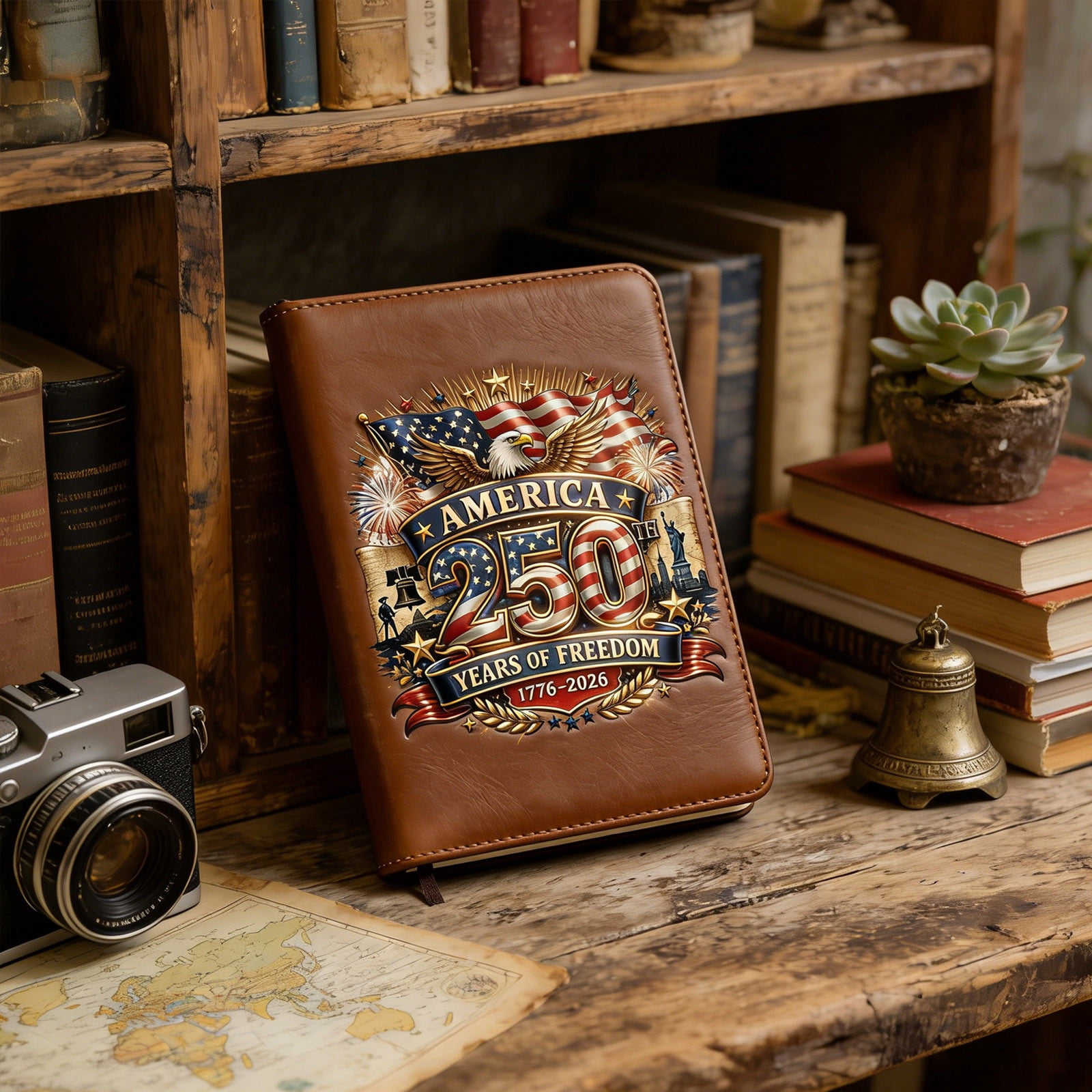 USA 250th Anniversary Commemorative Notebook, 1776-2026 Patriotic Fountain Leather Notebook, America 250 Years of Freedom Souvenir
