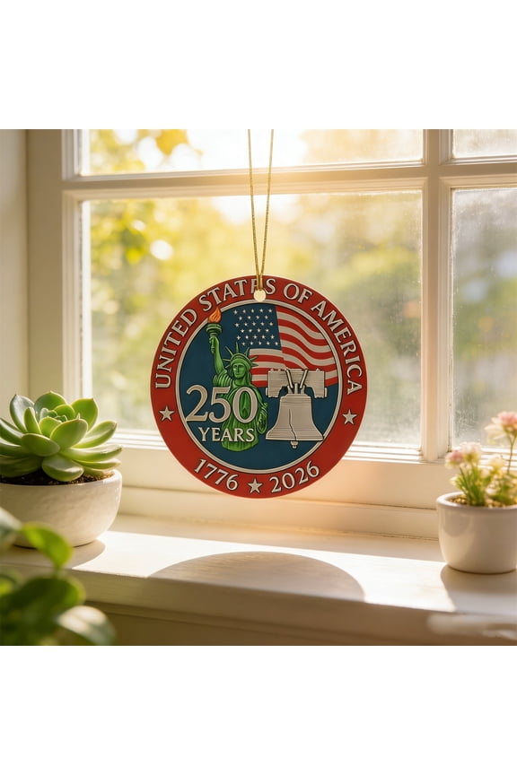 USA 250th Anniversary Commemorative Ornament, US 250 Years Anniversary Acrylic 2D Decoration, Home Indoor Christmas Tree Car Rearview Keychain Backpack Hanging Decor, Gift for Friends, Families